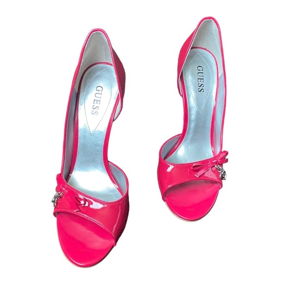 Guess Open Toe Heels Shoes with heart & logo accessories Size 7 Red - Picture 3 of 7
